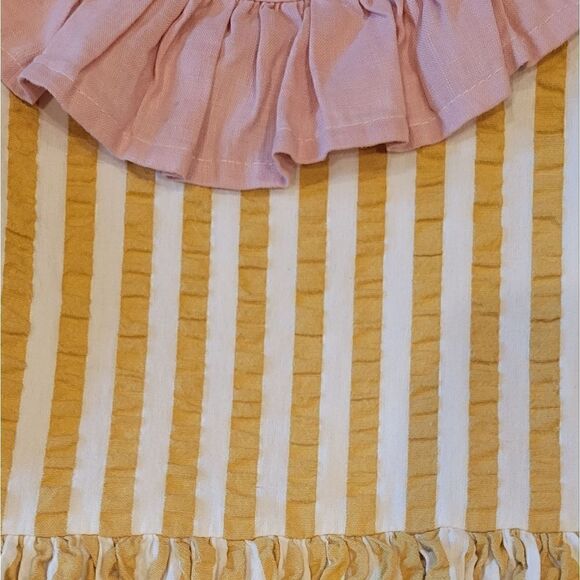 Sadie Then Ty Yellow White Stripe Pink Linen Collar Short Sleeve Dress 4/5 Years - Picture 5 of 8